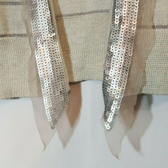 Loft Ann Taylor Open Cardigan Sweater Sz XS Lightwt Gray Silver Stripe Sequins - Picture 4 of 4